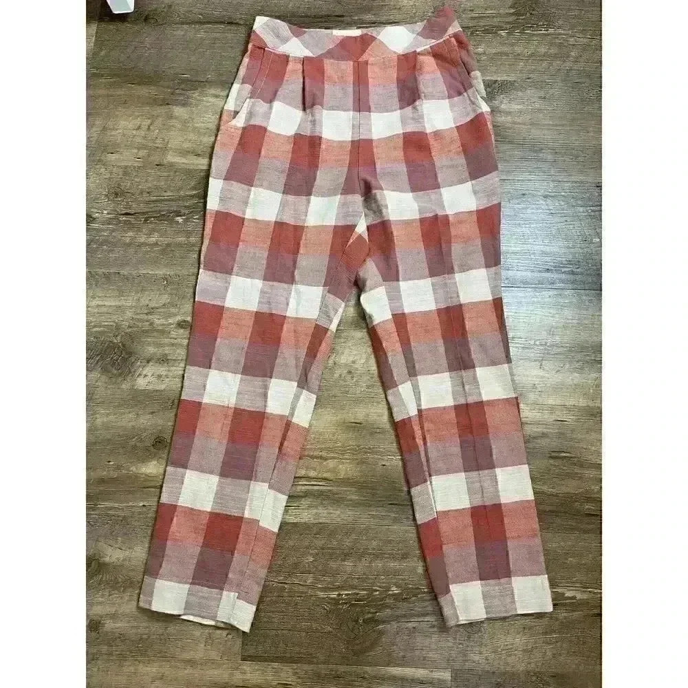 Free People High Rise Plaid Red Cream Pockets With Slit Boho Women's XS